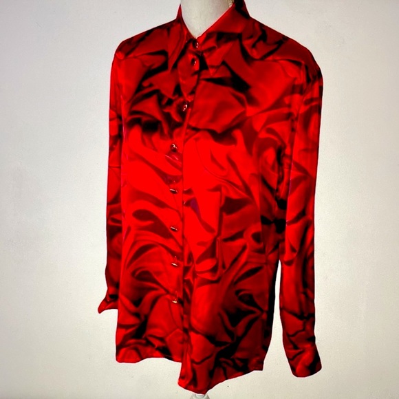 Escada 💯Silk Stunning Red Print Gorgeous Buttons ButtonDown ShirtMade InGermany